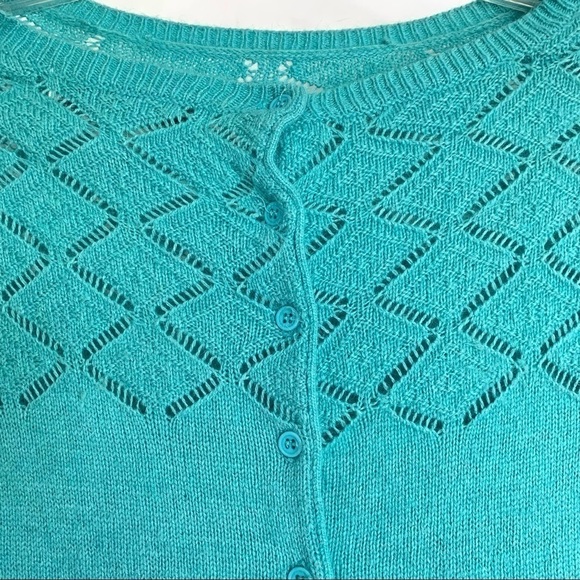 Forever 21 Light Teal Blue 3/4 Sleeve Round Neck Knit Sweater size Medium - Picture 3 of 7